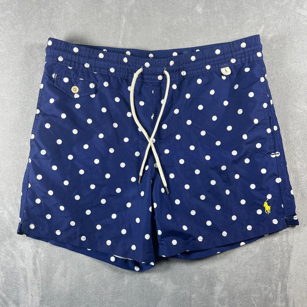 Polo Ralph Lauren Mens Small Navy Polka Dot Swim Trunks Mesh Lined Shorts
